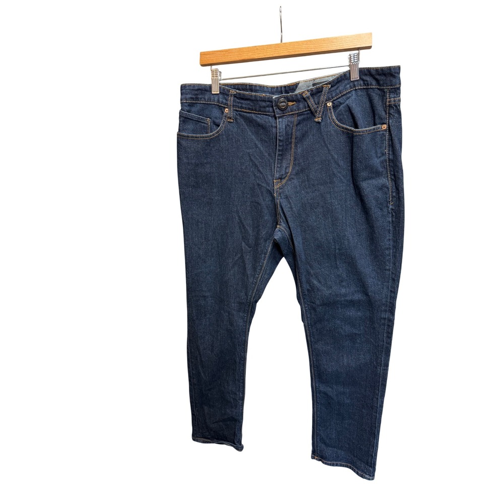 Volcom Vorta Slim Straight Jeans Mens 36/32 Blue Dark Wash Skater Denim